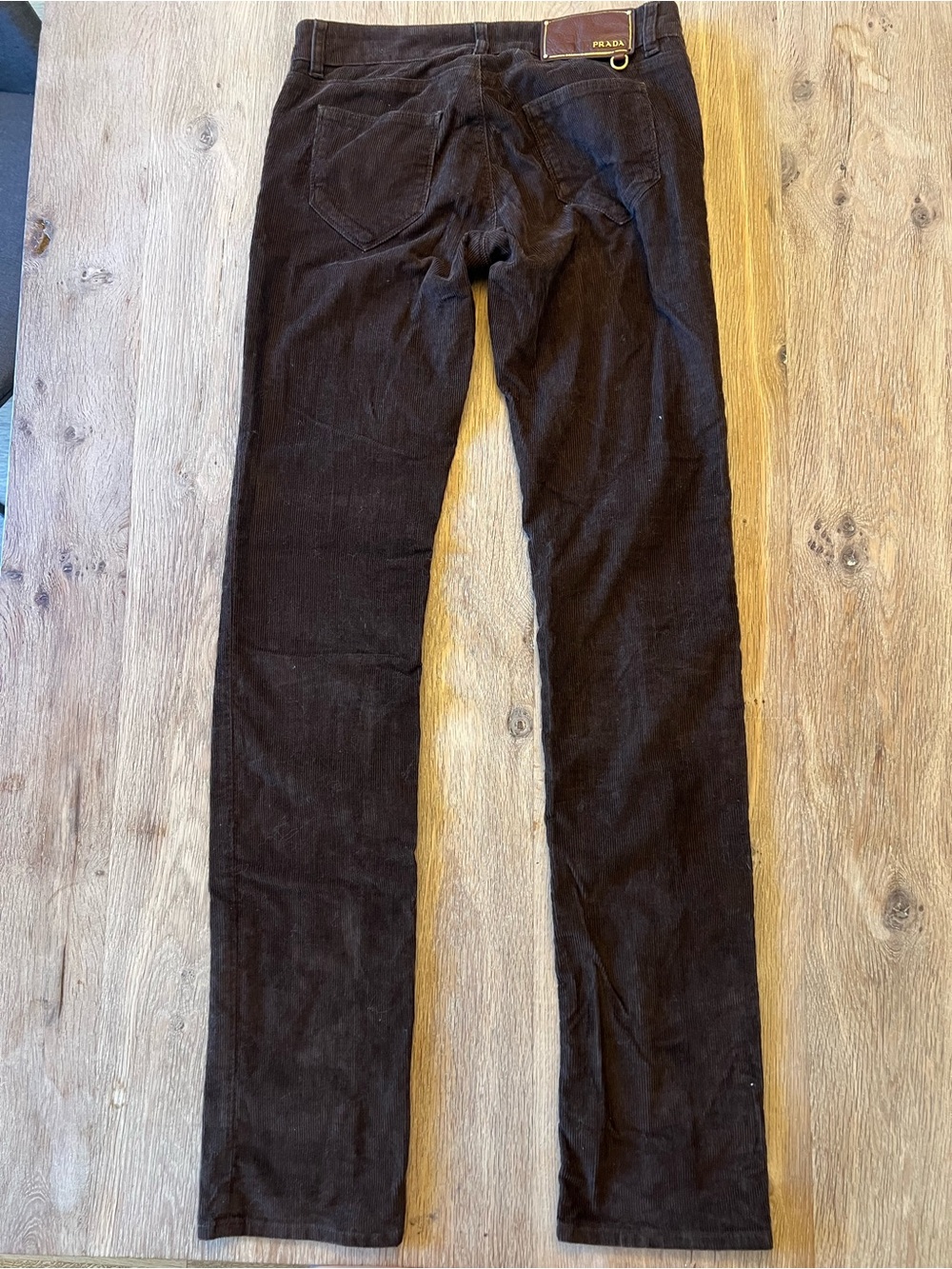 Rare Prada Vintage Brown Corduroy Jeans Leather Logo Patch Size 27 - Picture 4 of 5